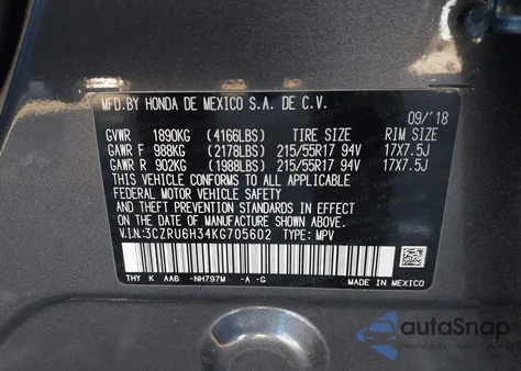 2019 Honda Hr-V Lx из США, поврежденный, VIN 3CZRU6H34KG705602